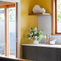 Sunny yellow painted on kitchen walls 
