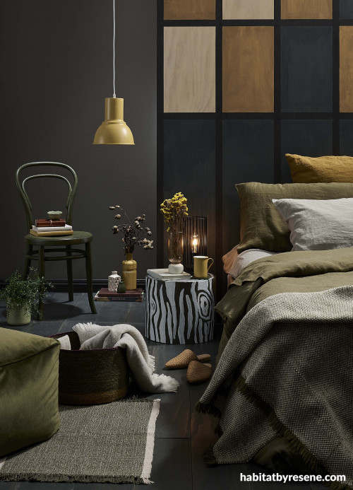Moody bedroom painted in dark brown tone creates mystical atmosphere