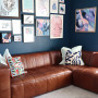 Blue lounge and leather couch 