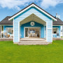 blue cottage, blue exterior, bright exterior, blue house, resene french pass