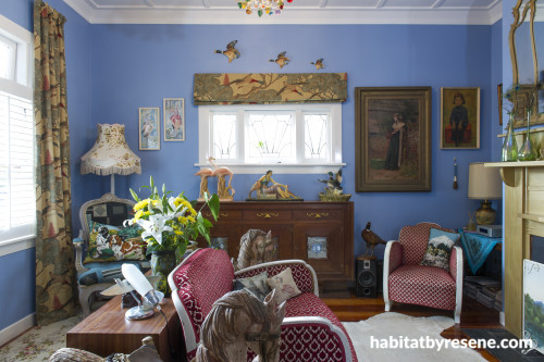 blue living room, blue lounge, blue paint, sky blue