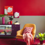 retro, red paint, interior design, grey paint, bright coloured room 