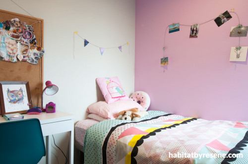 bedroom, girls bedroom, childrens bedroom, kids bedroom, pink bedroom, pink feature wall