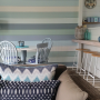 holiday house, feature wall, blue, living room, bach, beach house, stripe, stripes, paint ideas