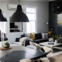 living room, lounge, villa, black and white lounge, black feature wall, neutrals 