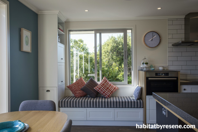 1970s house, paint ideas, paint trends, white, window seat