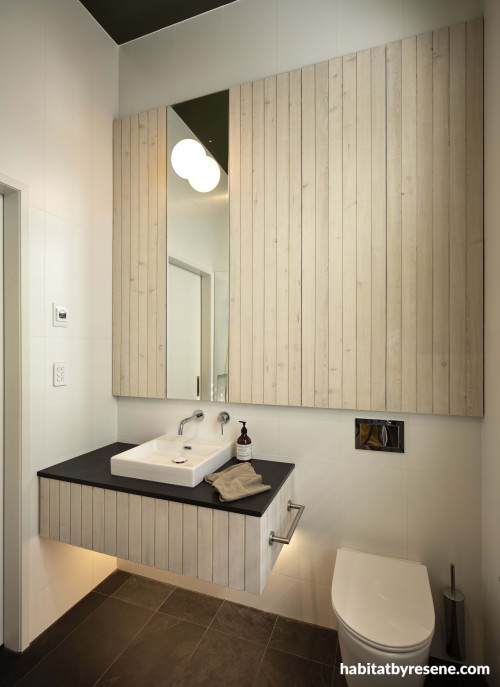 Rustic bathroom with contemporary features.