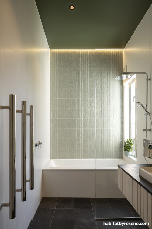 Home villa bathroom with white and green walls