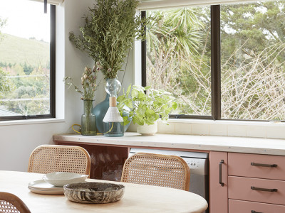 Blushing with pride, interior stylist Amber Armitage has a modern take on classic Kiwi bach colours