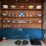 built in shelving, cute kitchen