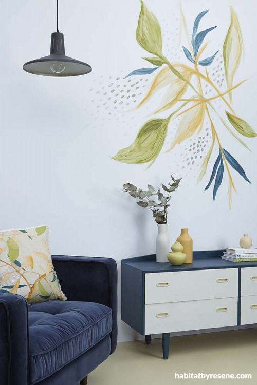 wall art, blue lounge