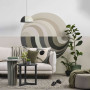 Shapes and tones for this mural are taken from the existing décor in this neutral living room
