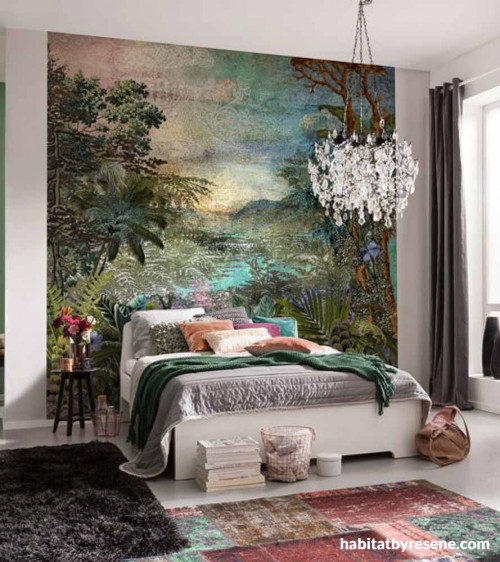 tropical, mural, feature wall, wallpaper, green