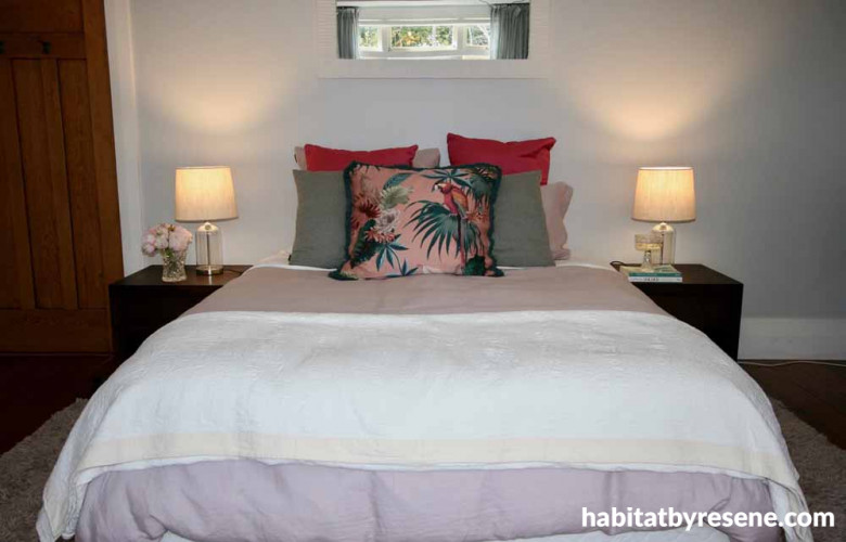 master bedroom, cool tones, modern