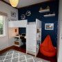 boy's room, dark blue, red bean bag