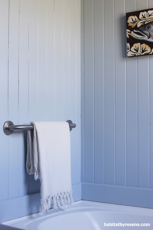 This serene and calm bathroom is painted in the breezy blue of Resene Half Halcyon. This subtle shade is kind on the eyes and inviting for the senses. Design and image by Kate Alexander.