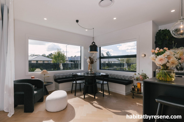 Dining room painted in white tone has welcoming atmosphere