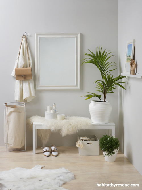 White-on-white in fresh space using tropical plants