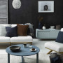 Contrasting colours in deep blue and white create premium living space