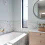 Cool toned blue adorns bathroom 