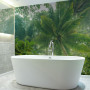 Bathroom wallpaper transports you to lush tropical location