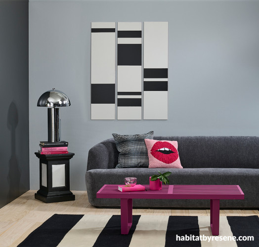 Living room, living room featuring neutral tones and pops of pink, living room featuring Resene Pompadour