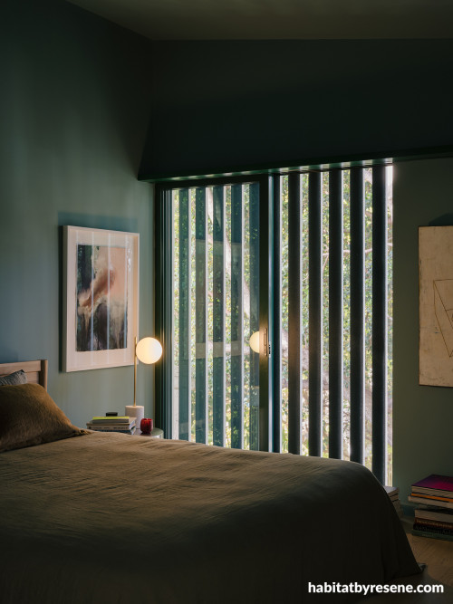 Bedroom painted in Resene Juniper