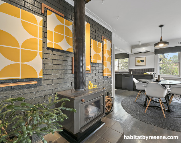 Feature brick wall painted in Resene Grey Friars