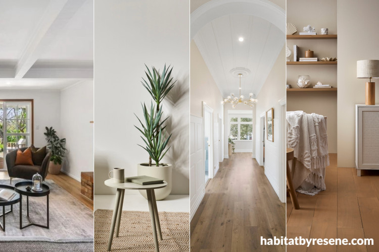 Collage of rooms featuring white neutral walls