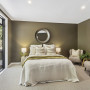 Bedroom featuring deep olive green Resene Woodrush