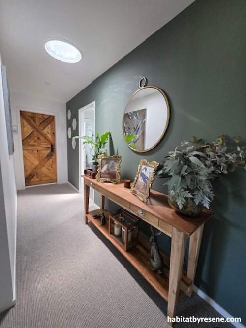 Hallway in Resene Rivergum with ceiling in white