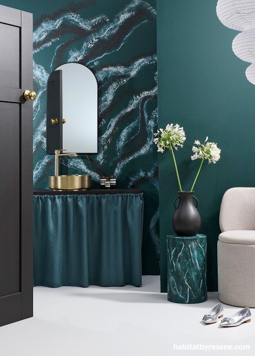 Teal space painted in Resene Top Notch
