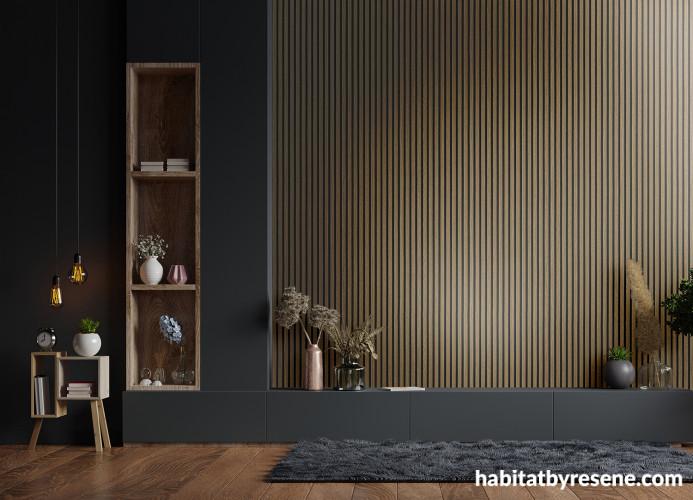 Lounge, lounge featuring dark wallpaper, lounge featuring moody hues