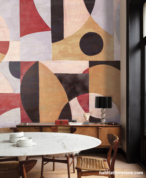 Dining area, dining area featuring statement wallpaper, dining area featuring earthy wallpaper