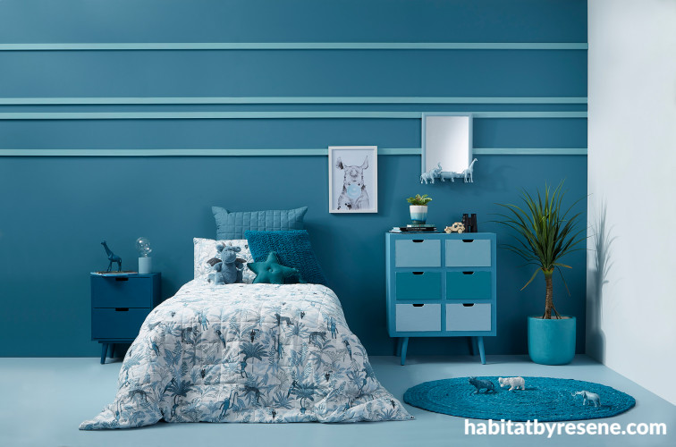 Tonal blue bedroom, blue bedroom, blue boy's bedroom