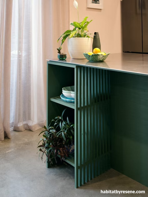 Kitchen island in Resene Tom Thumb