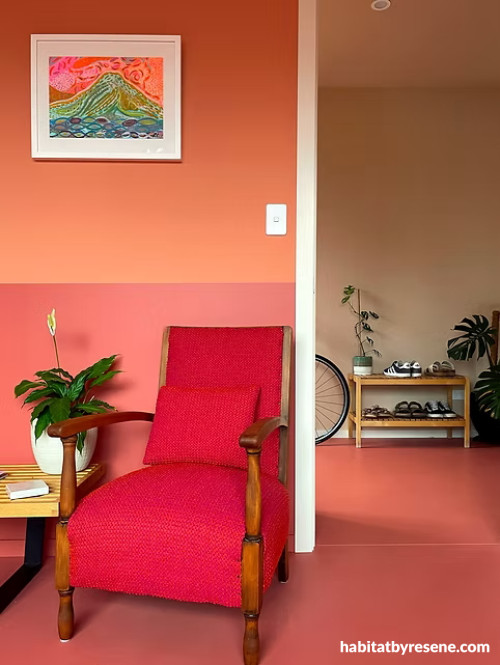 Future children’s bedroom in Resene Apple Blossom and Florentine Pink, floor in Apple Blossom