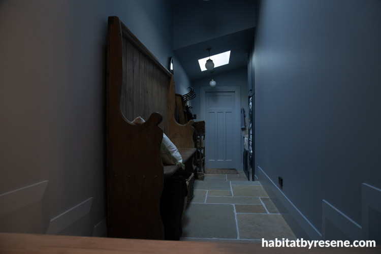 Mudroom, blue mudroom, mudroom featuring Resene Powder Blue