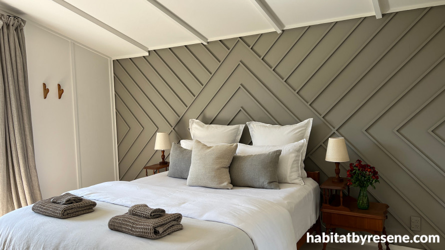 Master bedroom, bedrrom featuring Resene Taupe Grey