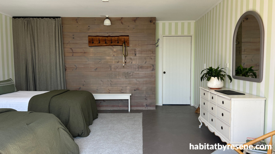 Bedroom, bedroom featuring Resene Apple Green and Resene Bianca