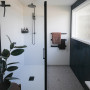 Bathroom, white bathroom with dark fixtures, black and white bathroom