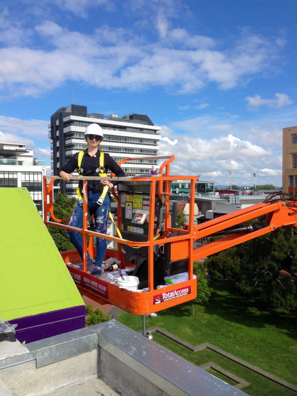 hamilton painting boomlift v2 Hamilton Library cherry picker mural