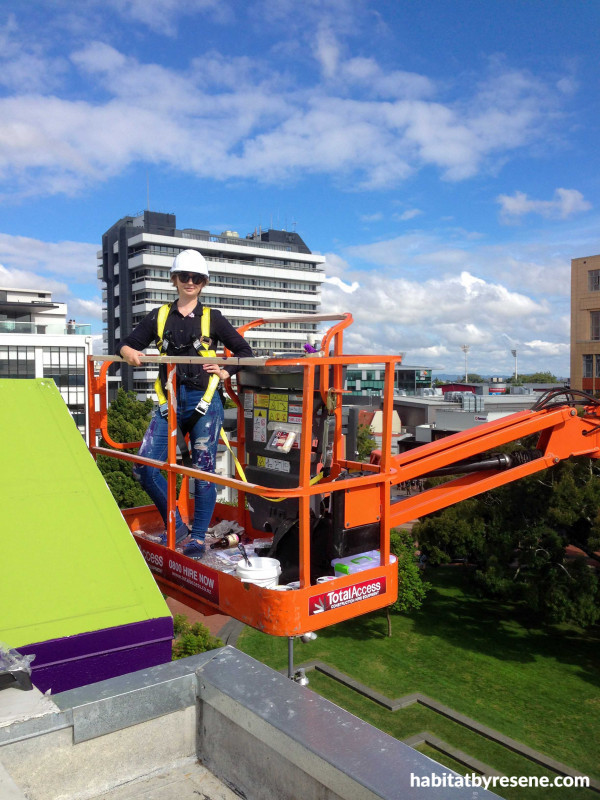 Hamilton Library cherry picker mural