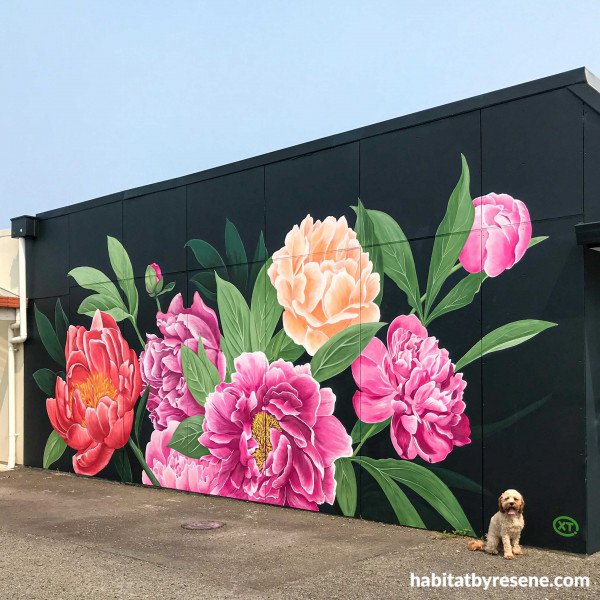 Christie Wright peonie mural Napier