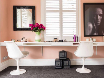 Makeup artist gives her villa a character makeover with bold pops of colour including blush pink