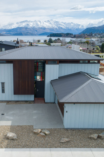 This icy shade of blue helps this new build blend into the Wanaka landscape