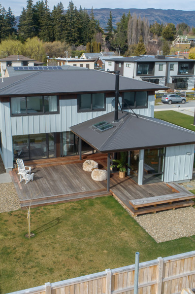 This icy shade of blue helps this new build blend into the Wanaka landscape This icy shade of blue helps this new build blend into the Wanaka landscape