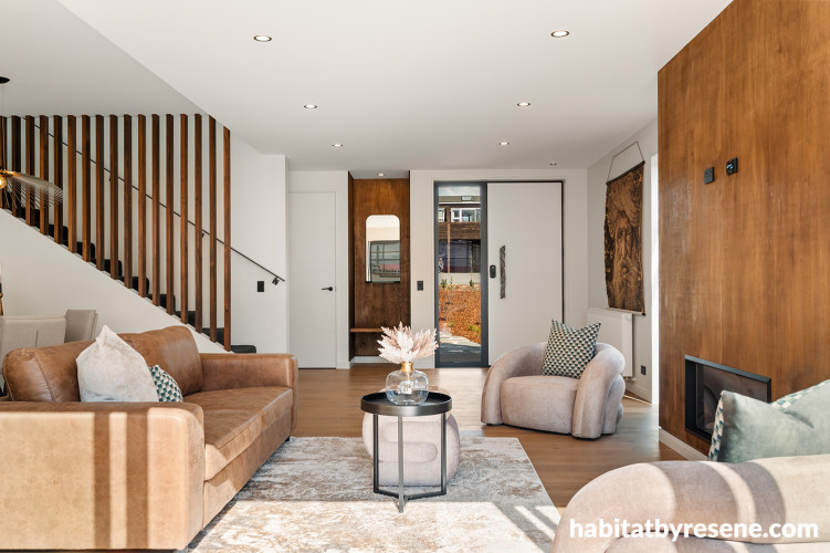 Living room, neutral and timber living room, living room featuring Resene Rice Cake