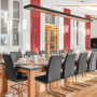 Dining room, dining room featuring Resene Red Hot and Resene Pearl Lusta