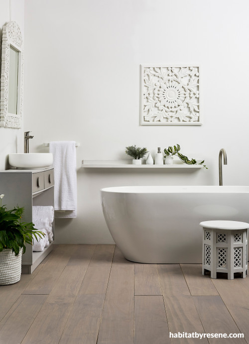 Off-white bathroom featuring Resene Quarter Merino